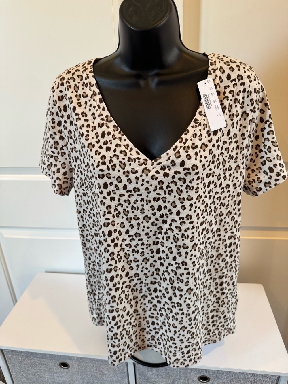 J. Crew Leopard Print V-Neck Tee in Cream and Brown